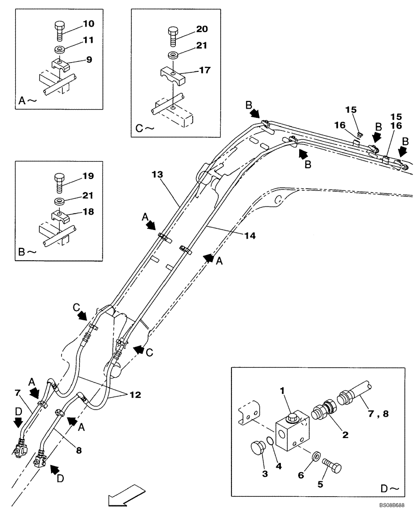 Схема запчастей Case CX80 - (08-48) - HYDRAULICS, AUXILIARY ATTACHMENT - STD ARM - 1.71 M (57") (08) - HYDRAULICS
