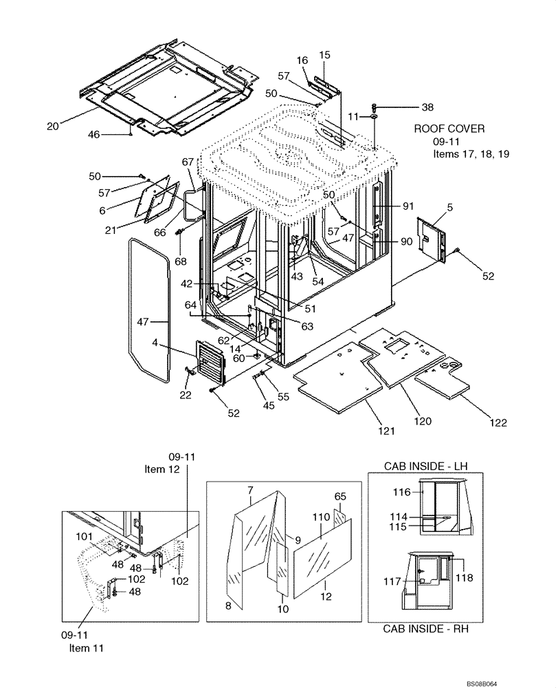 Схема запчастей Case 1221E - (09-12[01]) - CAB ASSY, GLASS (87700454) (1) (09) - CHASSIS/ATTACHMENTS