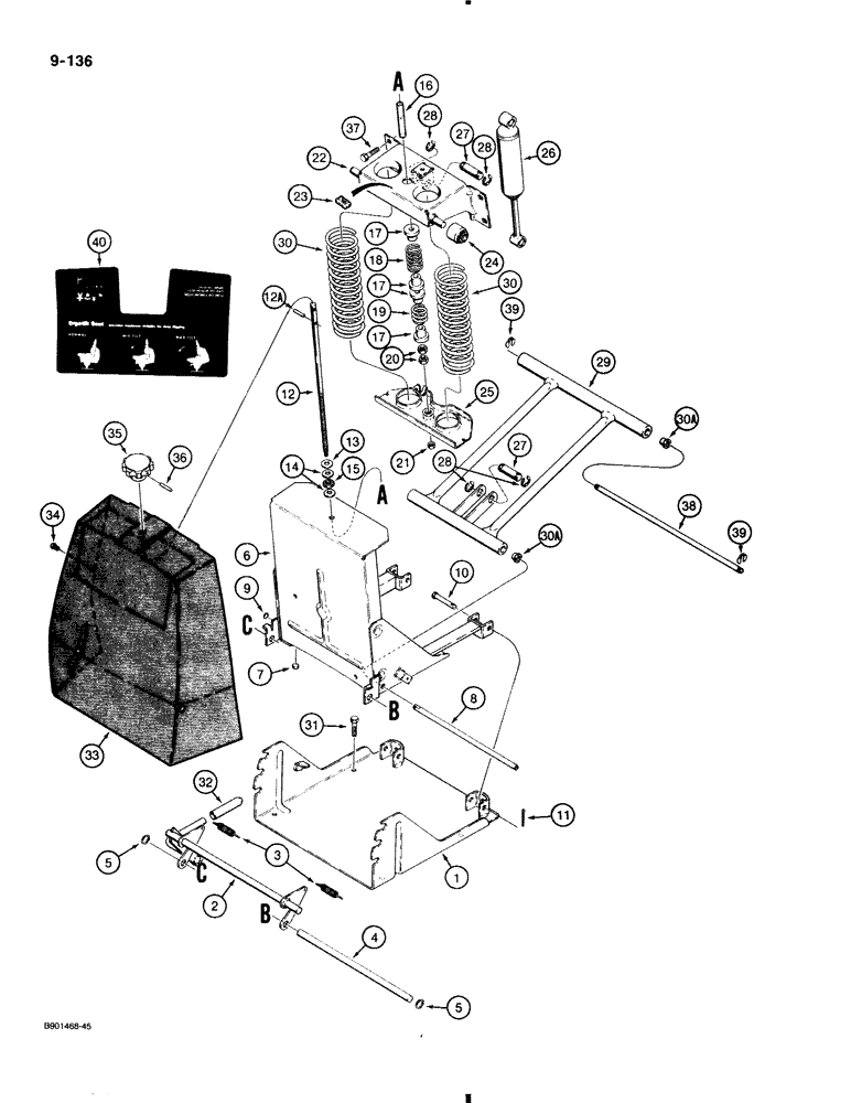 Схема запчастей Case 580K - (9-136) - SUSPENSION SEAT ADJUSTER ASSEMBLY (09) - CHASSIS/ATTACHMENTS