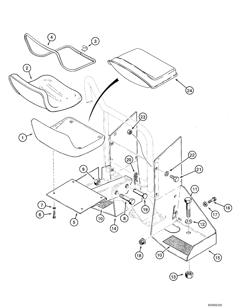 Схема запчастей Case 1845C - (09-81) - BACKHOE - SEAT AND FOOT SHIELDS, D125 (NORTH AMERICA) (09) - CHASSIS/ATTACHMENTS