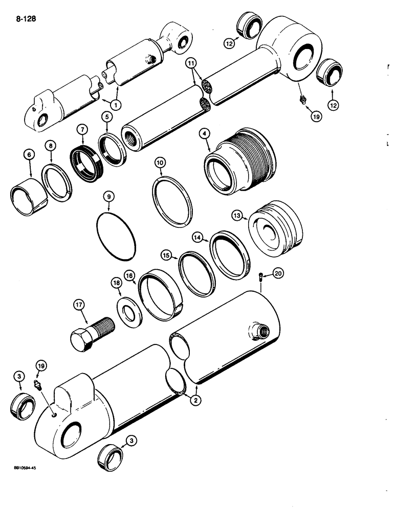Схема запчастей Case 680L - (8-128) - BACKHOE BUCKET CYLINDER, 1343602C1 (08) - HYDRAULICS