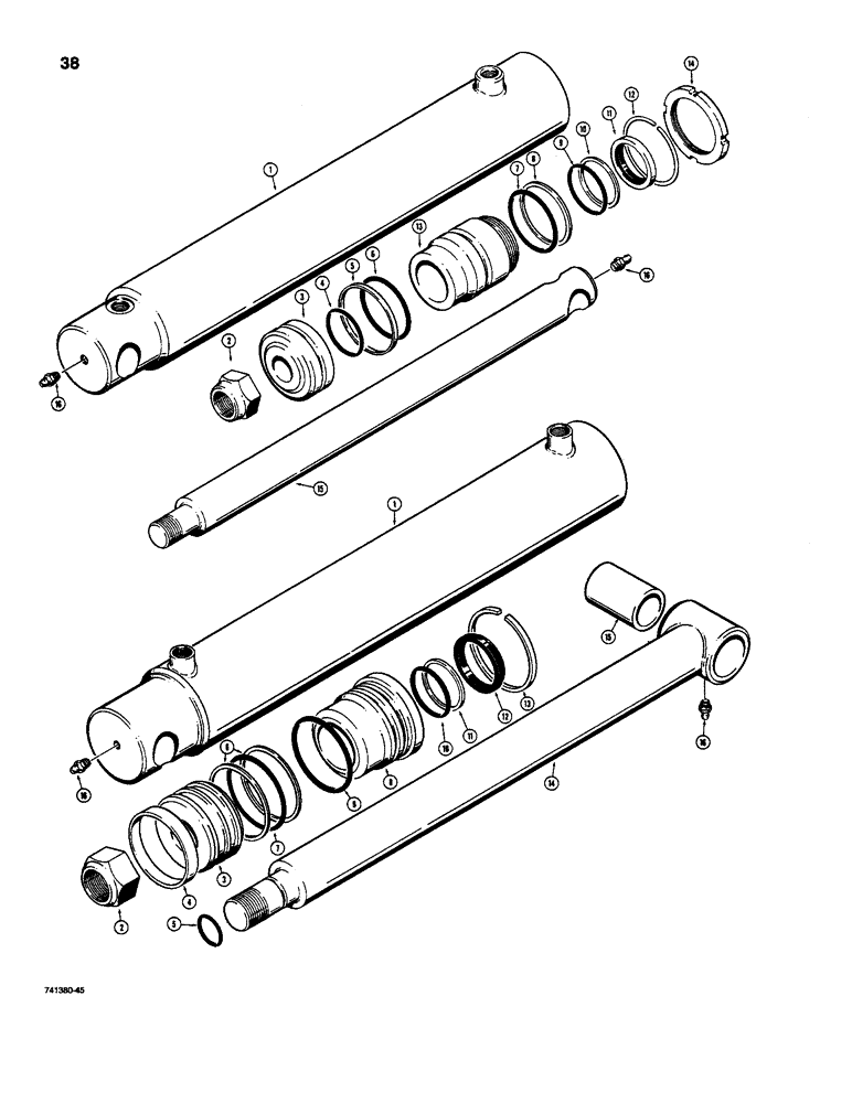 Схема запчастей Case D100 - (9-38) - H530501 STABILIZER CYLINDER, CESSNA NO. 41094-FB (ON ROD END CYLINDER) H587782 STABILIZER CYLINDER L 
