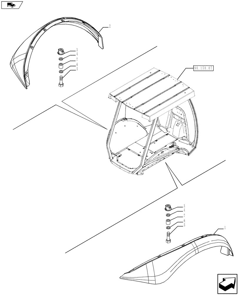 Схема запчастей Case 580SN - (90.116.04) - VAR - 747854 - FENDER EXTENSIONS (90) - PLATFORM, CAB, BODYWORK AND DECALS