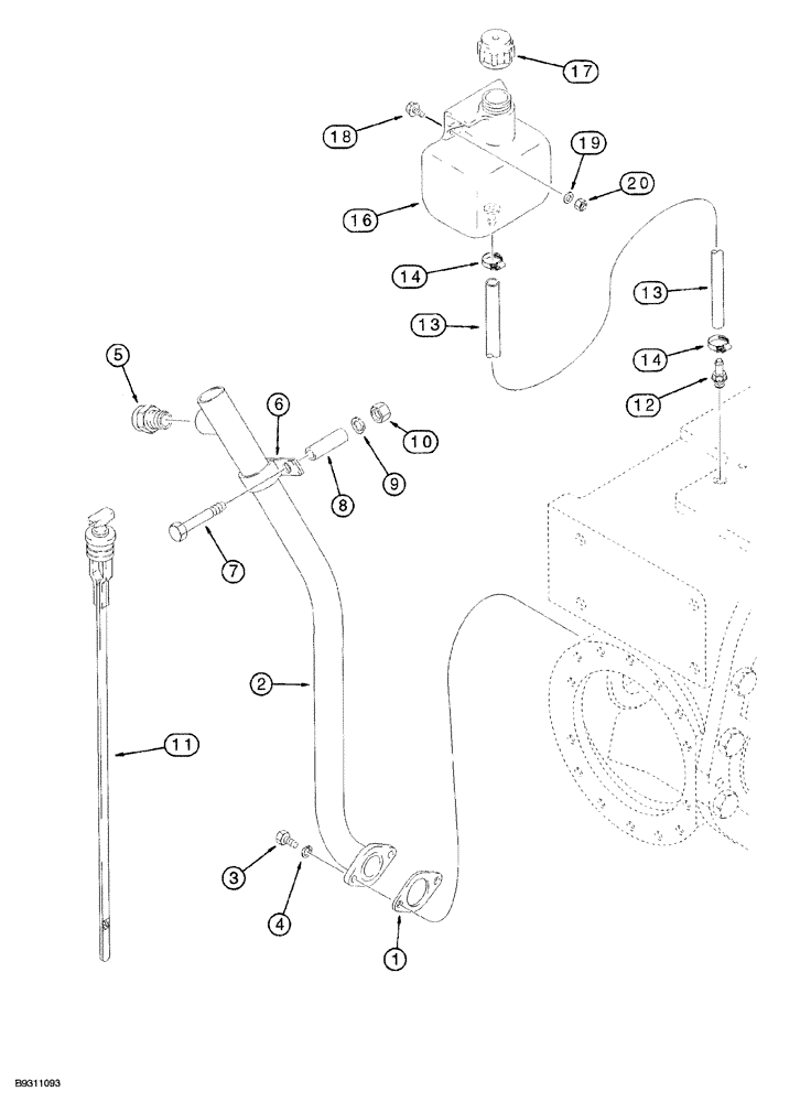 Схема запчастей Case 850G - (6-06) - TRANSMISSION DIPSTICK AND FLUID RECOVERY BOTTLE (03) - TRANSMISSION