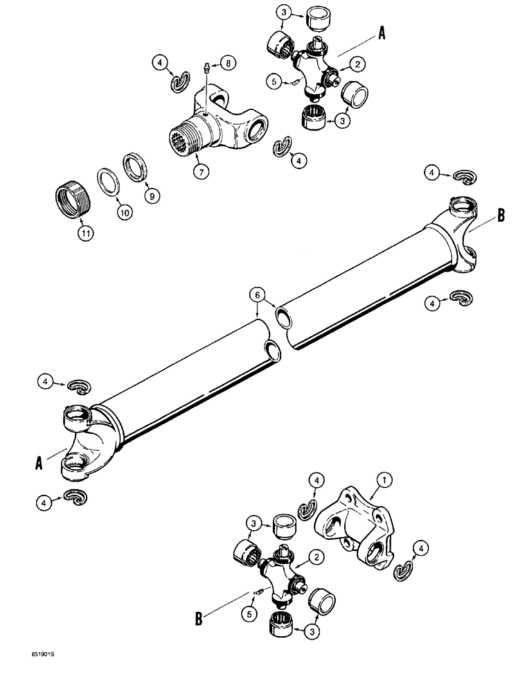 Схема запчастей Case 760 - (06-044) - FRONT DRIVE SHAFT - H672418 (14) - MAIN GEARBOX & DRIVE