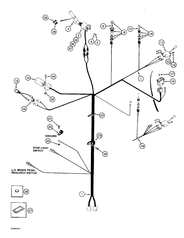 Схема запчастей Case 821B - (4-14) - HARNESS - PEDESTAL, PRIOR TO P.I.N. JEE052701 (04) - ELECTRICAL SYSTEMS