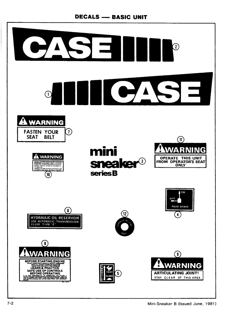 Схема запчастей Case CASE - (7-2) - DECALS - BASIC UNIT (09) - CHASSIS