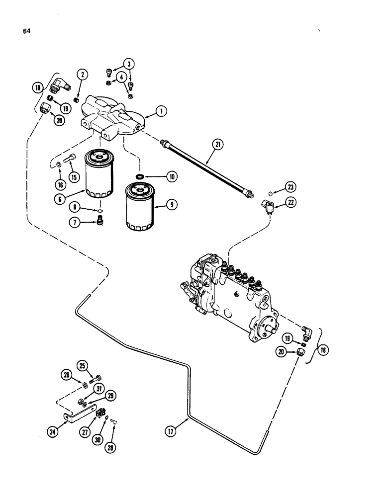 Схема запчастей Case W20 - (064) - FUEL FILTER SYSTEM, 401BD AND 401BDT DIESEL ENGINE (03) - FUEL SYSTEM