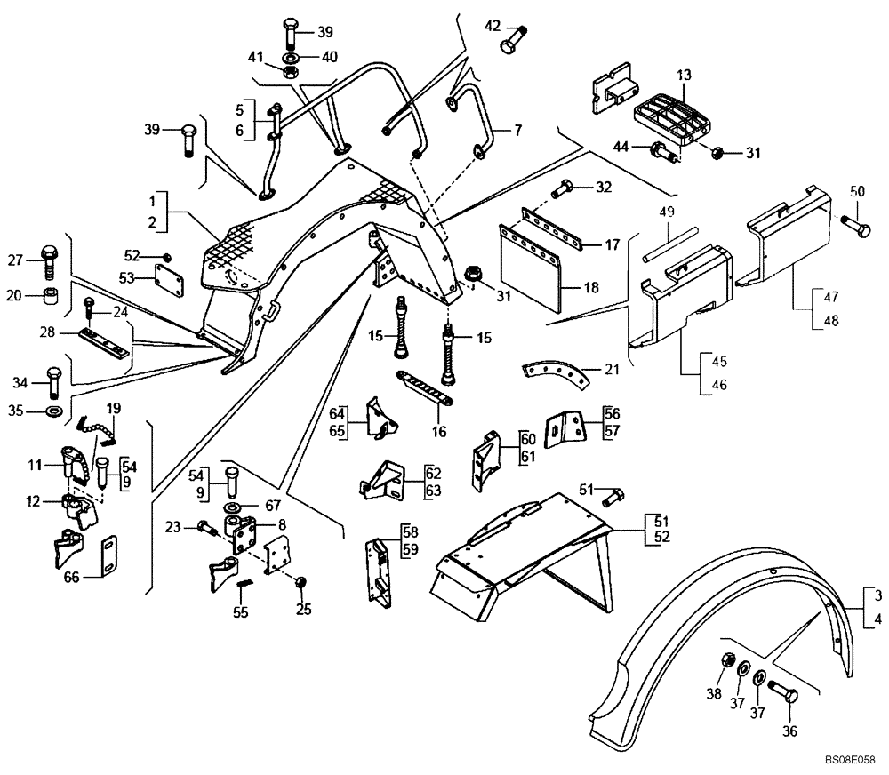 Схема запчастей Case 327B - (60A00040588[001]) - MUD GUARD ASSY, FRONT (87489224) (10) - Cab/Cowlings