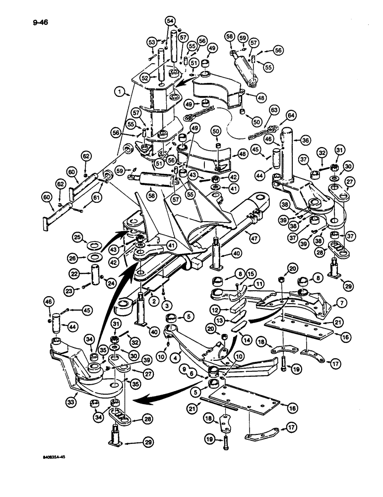 Схема запчастей Case 1187C - (9-46) - FELLER BUNCHER FRAME, GRAB ARMS AND SHEAR ARMS (09) - CHASSIS