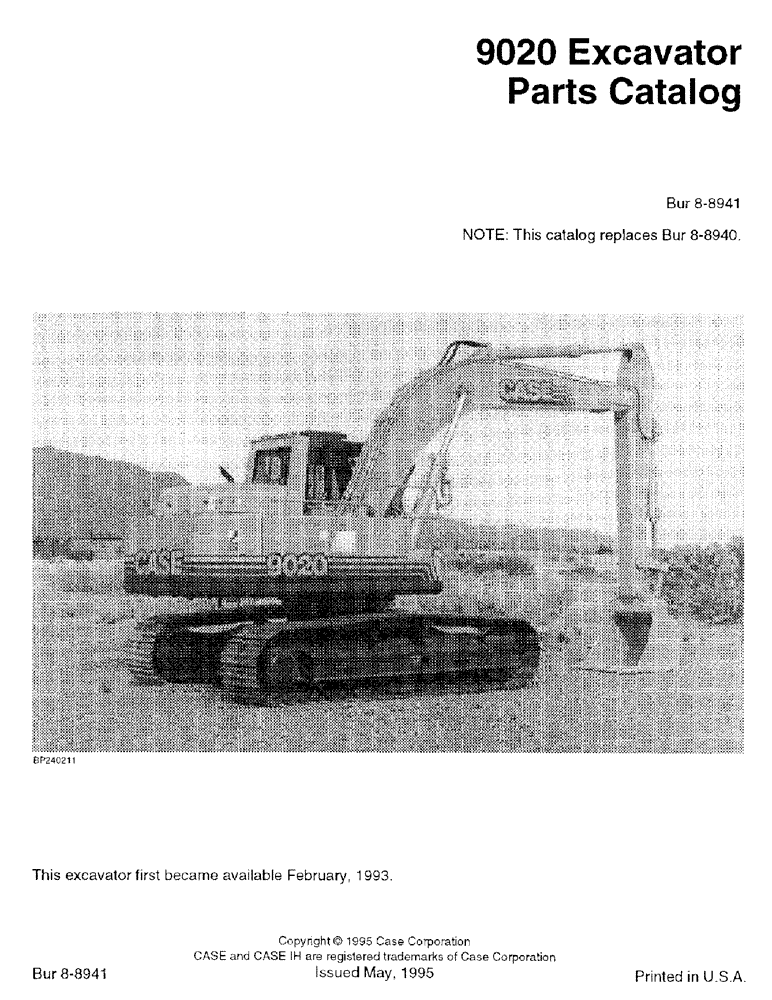 Схема запчастей Case 9020 - (1-01) - 9020 EXCAVATOR PARTS CATALOG (00) - PICTORIAL INDEX