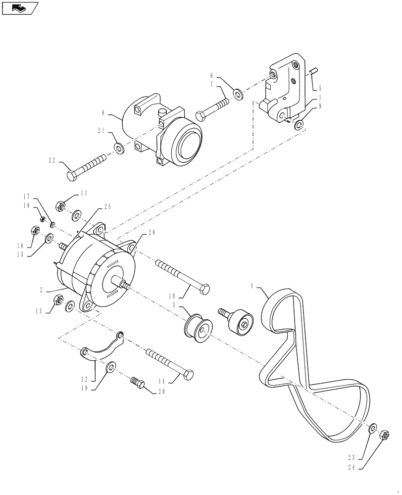 Схема запчастей Case 621F - (55.301.01) - ALTERNATOR, MOUNTING WITH AIR CONDITIONING (55) - ELECTRICAL SYSTEMS