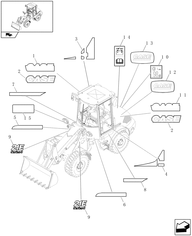 Схема запчастей Case 21E - (620/01[02]) - DECAL KIT DESIGN - EU - (08) - SHEET METAL/DECALS