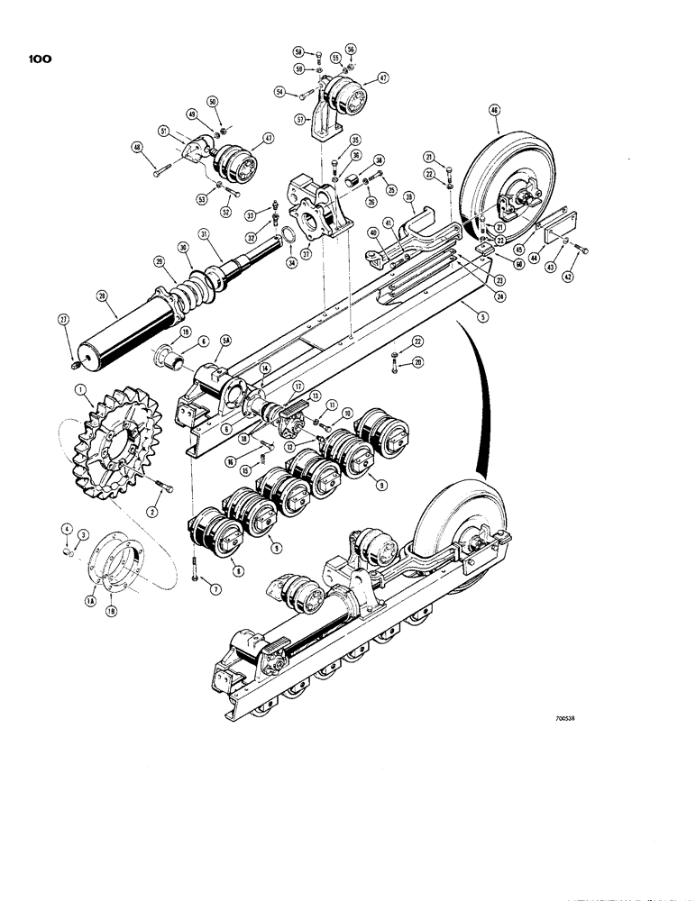 Схема запчастей Case 850 - (100) - TRACK FRAME AND RECOIL SYSTEM - 6 ROLLER (04) - UNDERCARRIAGE