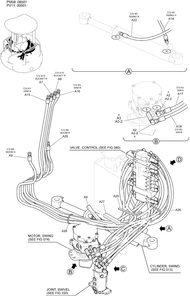 Схема запчастей Case CX27B - (01-022) - HYD LINES, UPP (35) - HYDRAULIC SYSTEMS