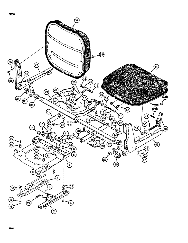 Схема запчастей Case 850C - (324) - SUSPENSION SEAT ASSEMBLY, USED ON MODELS WITHOUT BACKHOE (05) - UPPERSTRUCTURE CHASSIS
