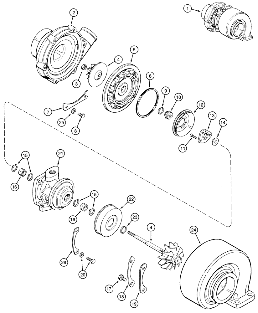 Схема запчастей Case 855E - (2-10) - TURBOCHARGER, 6T-590 ENGINE (02) - ENGINE