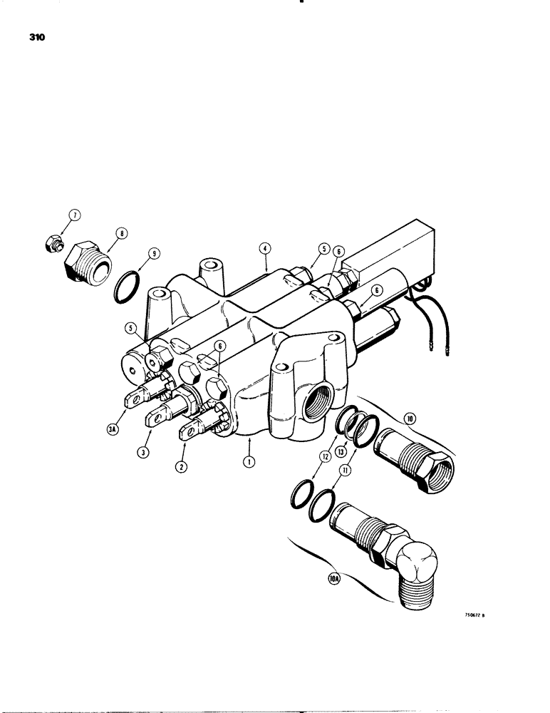 Схема запчастей Case 580C - (310) - LOADER CONTROL VALVE - 3 SPOOL, WITH TWO SOLENOID WIRES (08) - HYDRAULICS