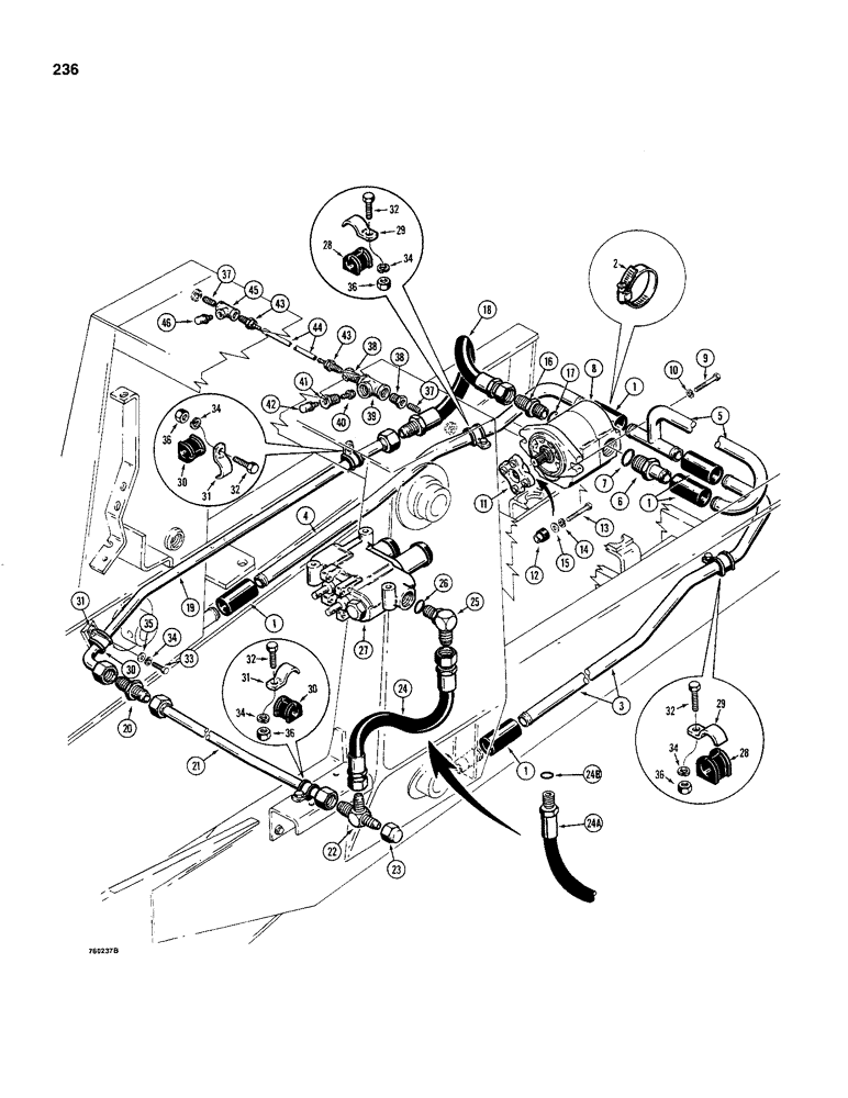 Схема запчастей Case 480C - (236) - EQUIPMENT HYDRAULIC CIRCUIT, RESERVOIR TO LOADER VALVE (35) - HYDRAULIC SYSTEMS