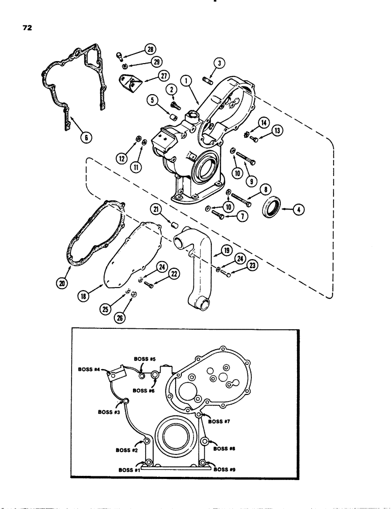 Схема запчастей Case 1845S - (072) - TIMING GEAR COVER, (188) DIESEL ENGINE (10) - ENGINE