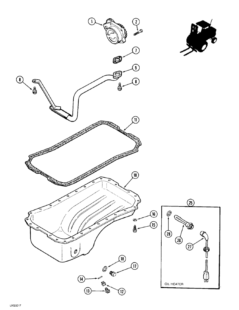 Схема запчастей Case 586E - (2-24) - OIL PUMP AND OIL PAN, PRIOR TO P.I.N. JJG0251722, 4-390 ENGINE (02) - ENGINE