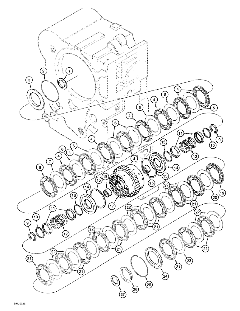 Схема запчастей Case 621B - (6-30) - TRANSMISSION ASSEMBLY, REVERSE AND SECOND CLUTCH PACK (06) - POWER TRAIN