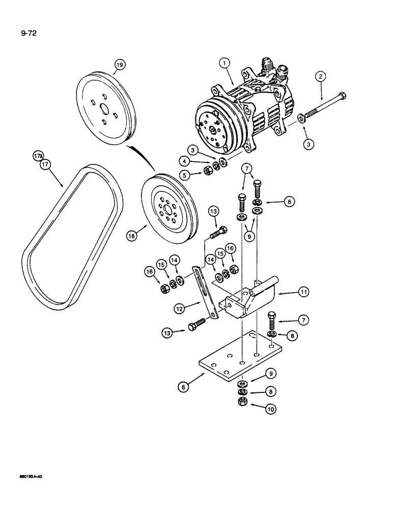 Схема запчастей Case W14B - (9-72) - AIR CONDITIONING COMPRESSOR AND MOUNTING (09) - CHASSIS/ATTACHMENTS