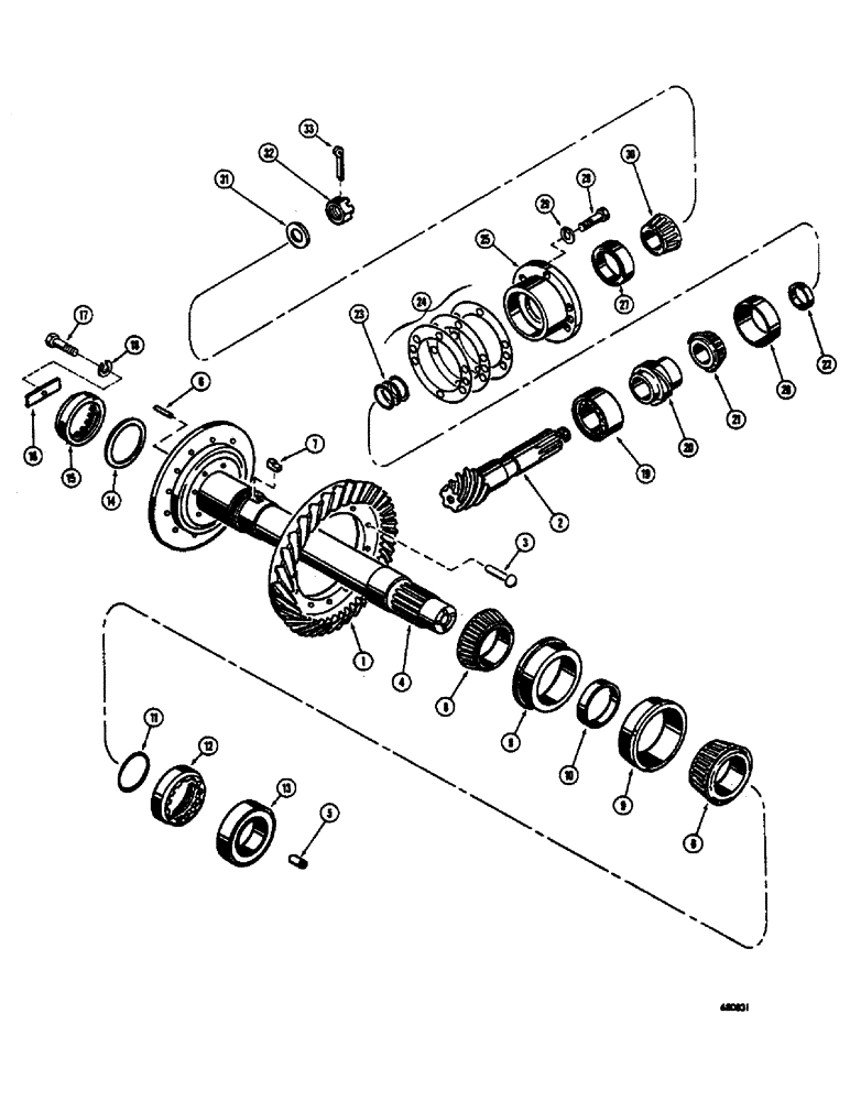 Схема запчастей Case 400 - (110) - RING GEAR, PINION AND SHAFT, GEARMATIC SWITCH, USED BEFORE WINCH SERIAL NUMBER 19-9000 (05) - UPPERSTRUCTURE CHASSIS