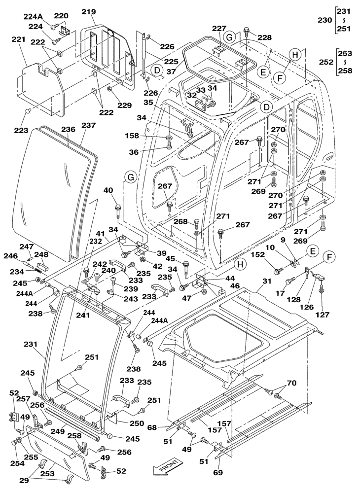 Схема запчастей Case CX350 - (09-075-01[01]) - CAB - WINDSHIELD - OPENING ROOF (09) - CHASSIS