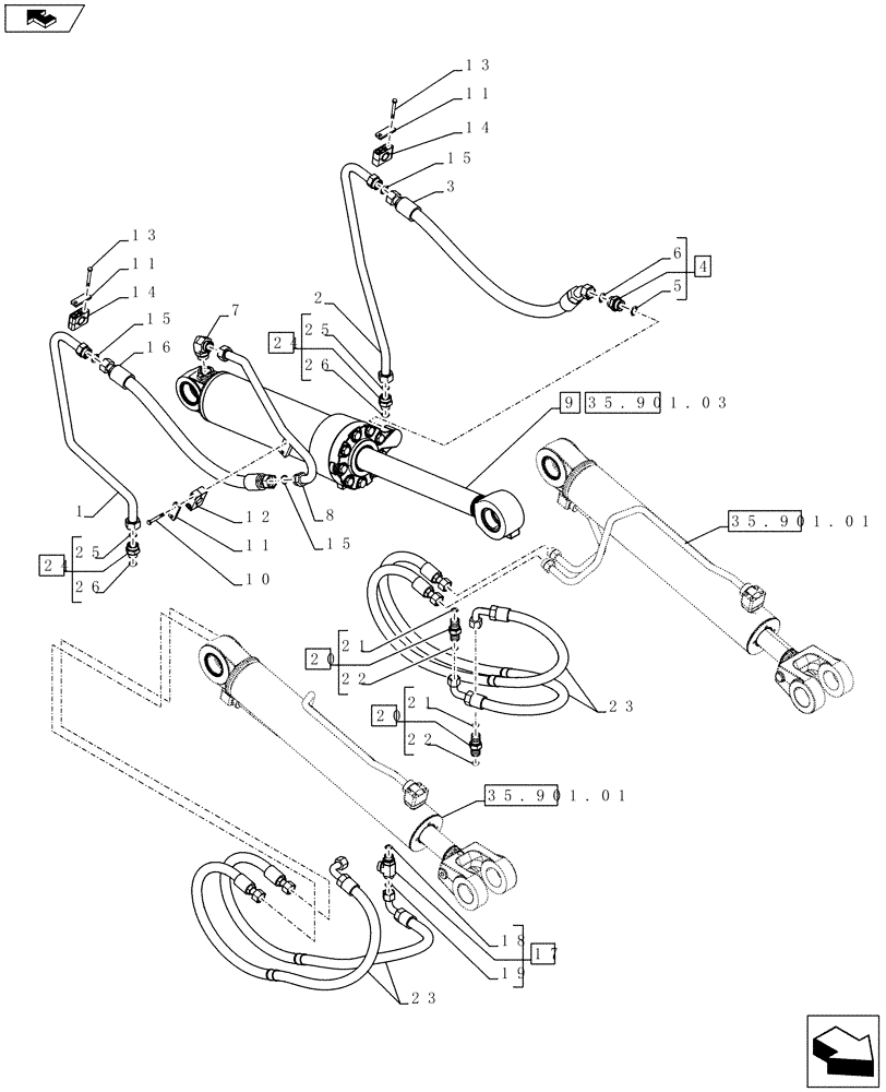 Схема запчастей Case 821F - (35.901.02) - LOAD TILT ASSEMBLY 821F (35) - HYDRAULIC SYSTEMS