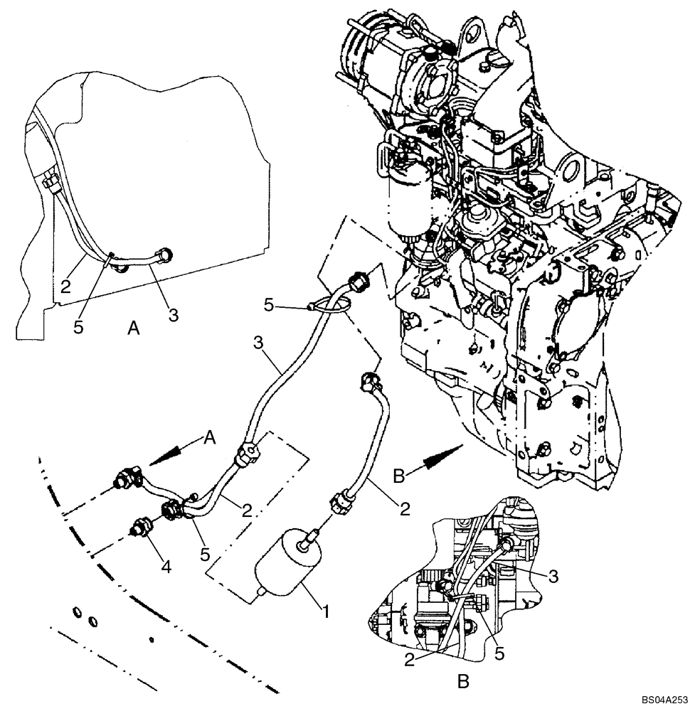 Схема запчастей Case 450CT - (03-01) - FUEL LINES WITH PUSH CLAMPS AT FUEL FILTER; IF USED (03) - FUEL SYSTEM