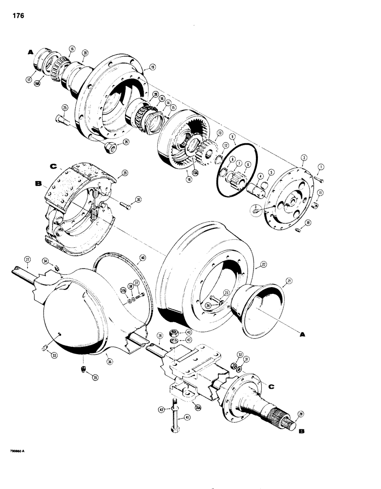 Схема запчастей Case 680G - (176) - L101297 REAR AXLE, AXLE HOUSING AND PLANETARY, USED ON TRACTOR S/N 9131807 AND AFTER (06) - POWER TRAIN