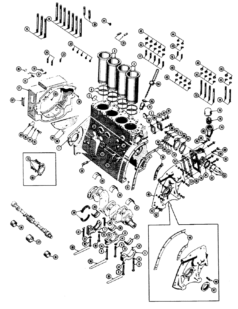 Схема запчастей Case 800 - (008) - DIESEL ENGINE INSTALLATION, CYLINDER BLOCK, GEAR COVER, FLYWHEEL HOUSING (01) - ENGINE