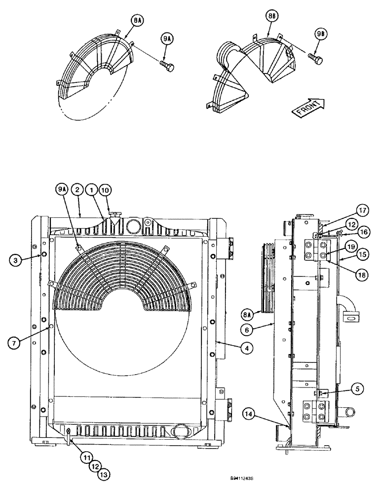 Схема запчастей Case 9040B - (2-16) - RADIATOR ASSEMBLY, PRIOR TO P.I.N. DAC04#2001 (02) - ENGINE