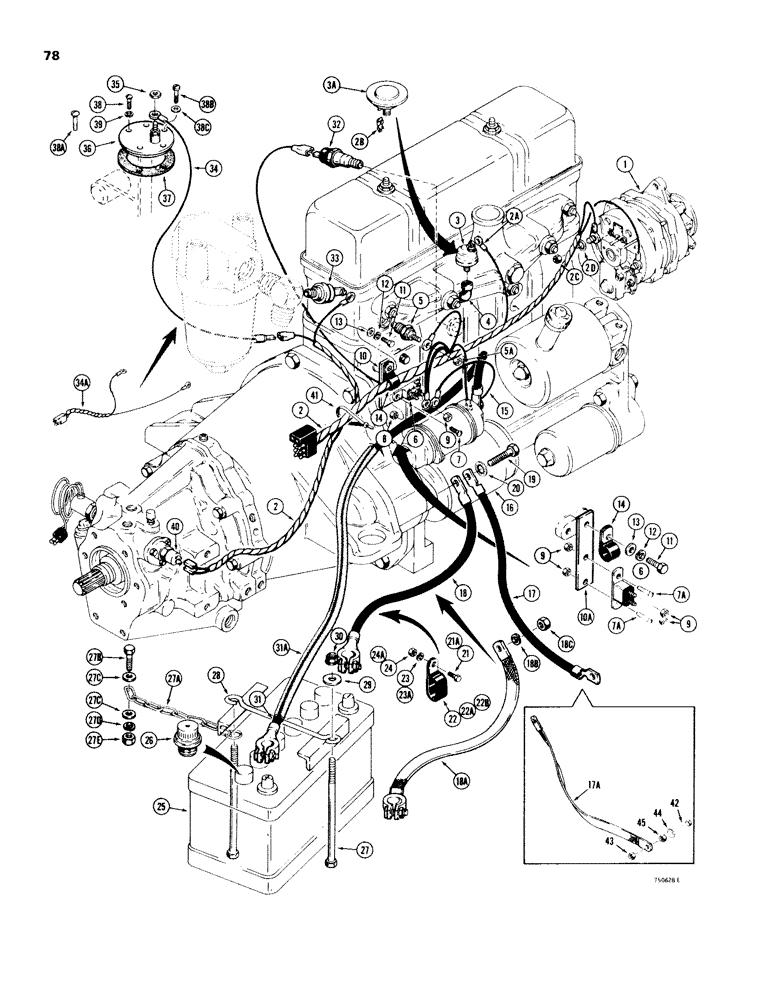 Схема запчастей Case 580C - (078) - ELECTRICAL SYSTEM, FRONT HARNESS, ALTERNATOR, STARTER & BATTERY, BEFORE TRACTOR S/N 8965035 (04) - ELECTRICAL SYSTEMS