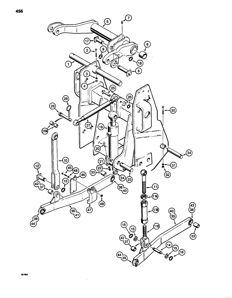 Схема запчастей Case 480LL - (456) - THREE-POINT HITCH DRAFT ARMS, LINKAGE, AND CYLINDER, USED W/MECHANICAL HITCH (37) - HITCHES, DRAWBARS & IMPLEMENT COUPLINGS