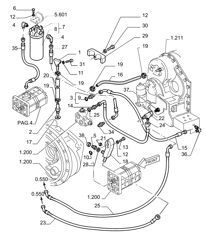 Схема запчастей Case 1850K LT - (1.220[02]) - TRANSMISSION LUBRICATION SYSTEM (29) - HYDROSTATIC DRIVE