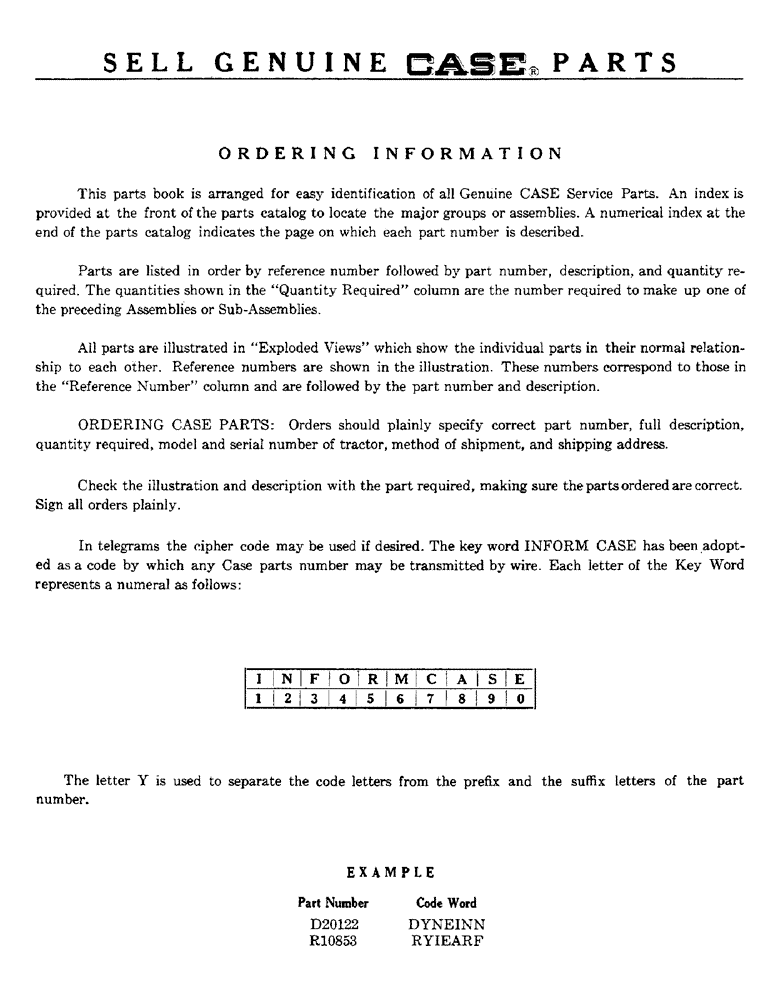 Схема запчастей Case 1000C - (001Q) - ORDERING INFORMATION (00) - GENERAL