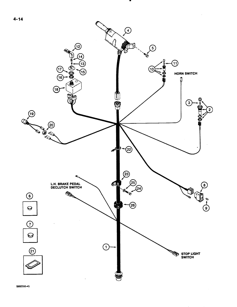 Схема запчастей Case 621 - (4-14) - HARNESS, PEDESTAL (04) - ELECTRICAL SYSTEMS