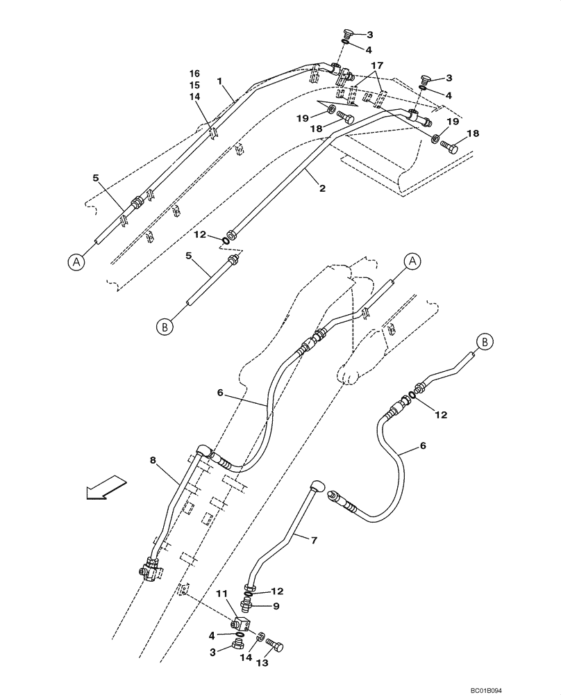 Схема запчастей Case CX160 - (08-53) - HYDRAULICS, AUXILIARY ATTACHMENT - 3,10 M (10 FT 2 IN) ARM (08) - HYDRAULICS