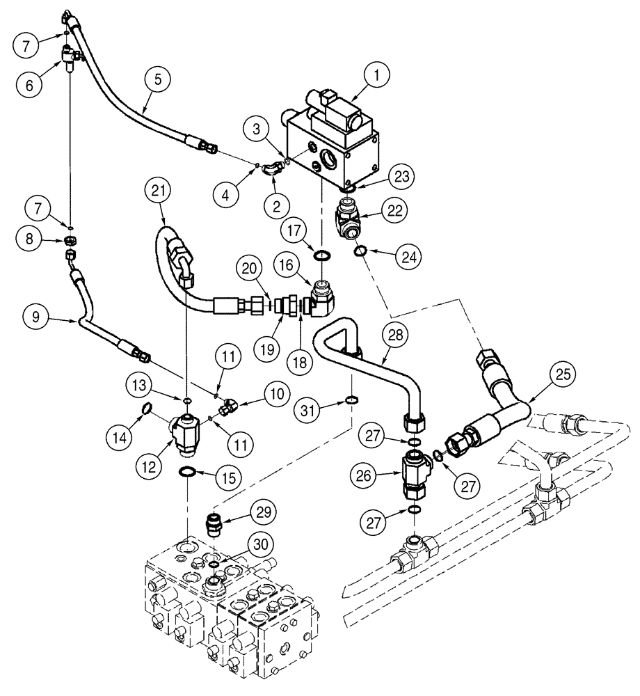 Схема запчастей Case 621D - (08-43) - HYDRAULICS - RIDE CONTROL, DIRECTIONAL VALVE TO LOADER VALVE (08) - HYDRAULICS
