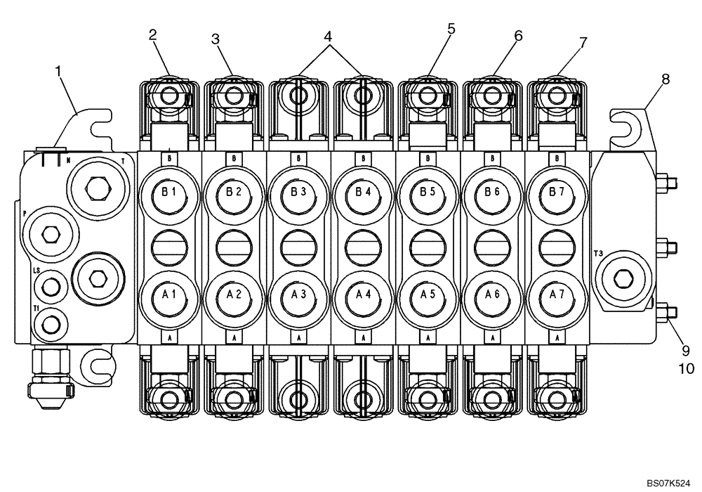 Схема запчастей Case 590SM - (08-40) - 87653026 VALVE ASSY - BACKHOE CONTROL, 7 SPOOL (W/ EXT DIPPER, W/ OR W/O AUX HYDS) (590SM+) (08) - HYDRAULICS