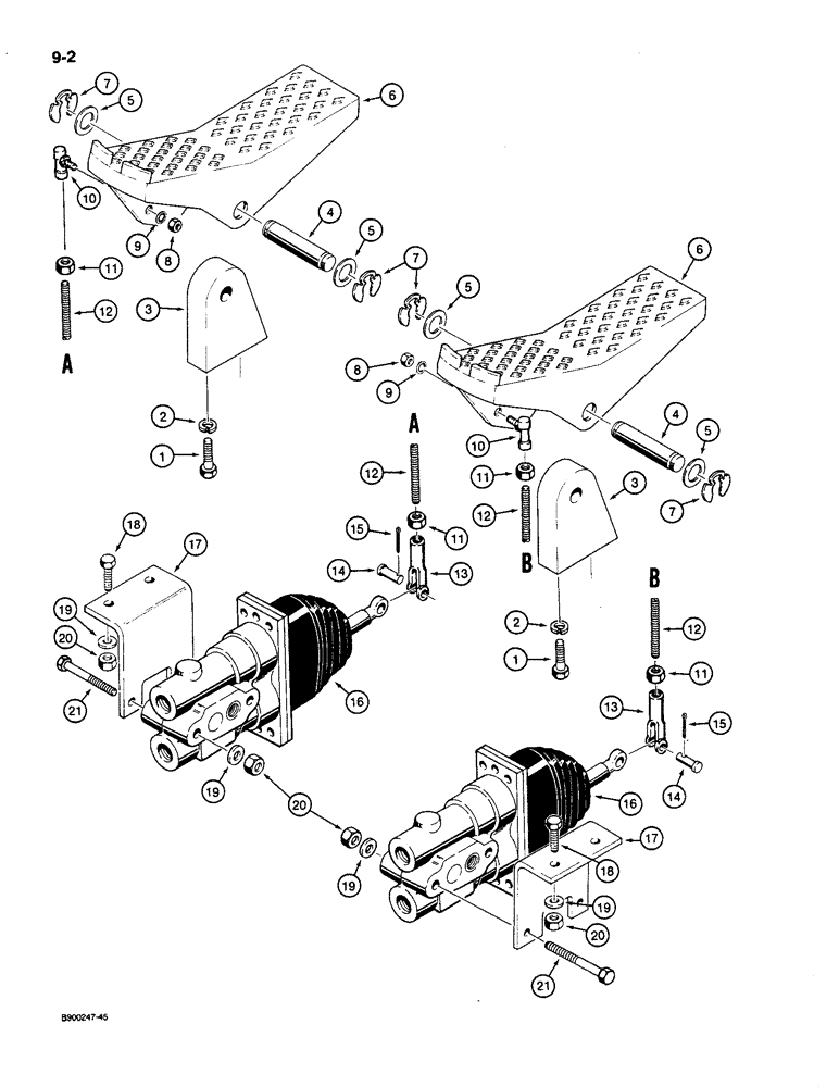 Схема запчастей Case 1085C - (9-002) - FOOT PEDAL CONTROLS (09) - CHASSIS/ATTACHMENTS