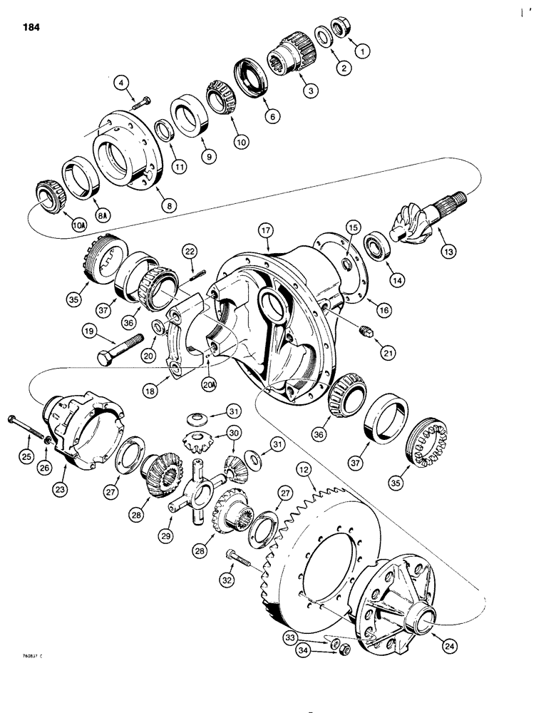 Схема запчастей Case 680G - (184) - L101297 REAR AXLE, DIFFERENTIAL, USED ON TRACTOR S/N 9131807 AND AFTER (06) - POWER TRAIN