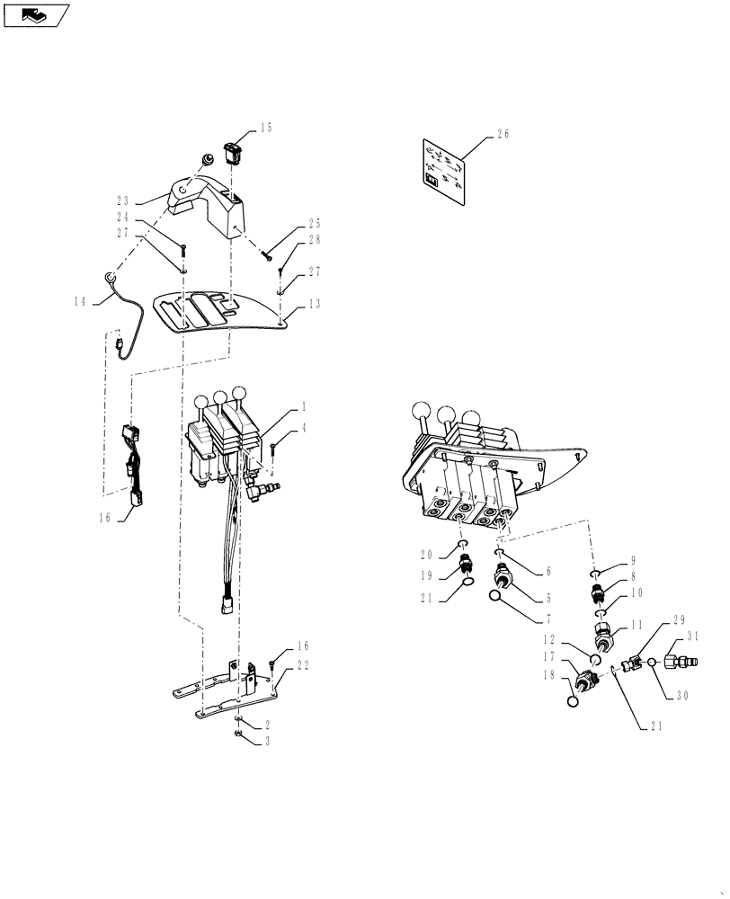 Схема запчастей Case 621F - (35.357.04) - 2 LEVER CONTROL INSTALLATION (35) - HYDRAULIC SYSTEMS