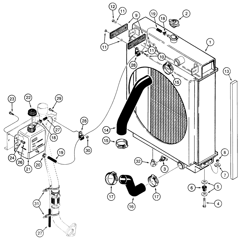 Схема запчастей Case 855E - (2-44) - RADIATOR, HOSES, AND COOLANT BOTTLE (02) - ENGINE