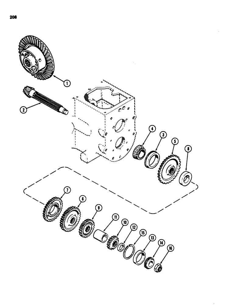 Схема запчастей Case 580SD - (208) - TRANSAXLE COUNTERSHAFT, WITHOUT TURBOCHARGER, TWO WHEEL DRIVE (06) - POWER TRAIN
