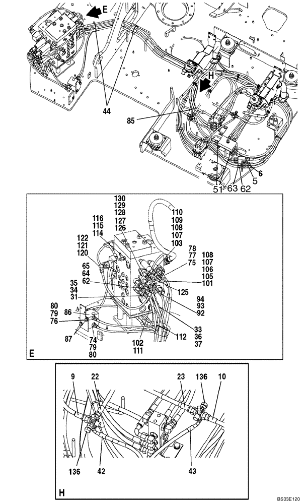 Схема запчастей Case CX135SR - (08-035) - PILOT CONTROL LINES - MODELS WITHOUT LOAD HOLD (08) - HYDRAULICS