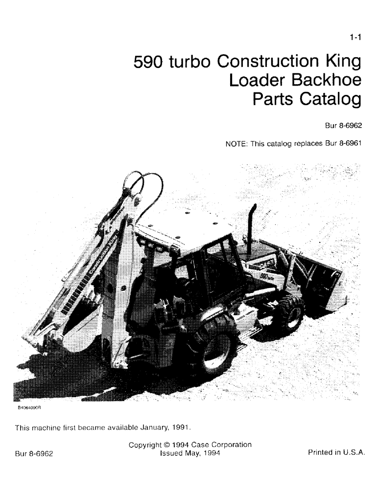 Схема запчастей Case 590 - (1-01) - 590 TURBO CONSTRUCTION KING LOADER BACKHOE PARTS CATALOG (00) - PICTORIAL INDEX