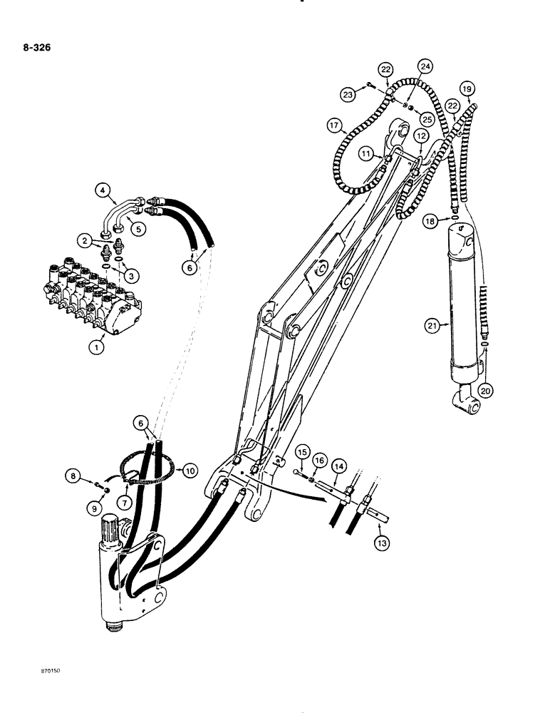 Схема запчастей Case DH4B - (8-326) - BUCKET CYLINDER HYDRAULIC CIRCUIT, REAR MOUNTED D100 BACKHOE - HORIZONTAL CONTROL VALVE (08) - HYDRAULICS